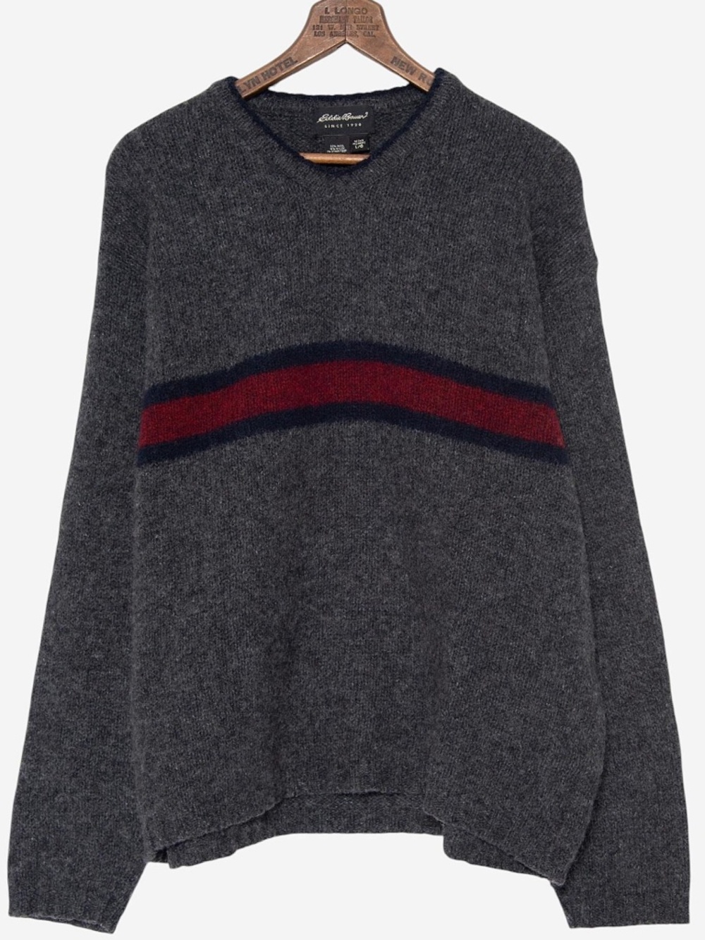 vintage y2k gray eddie bauer v-neck striped wool preppy dark academia sweater